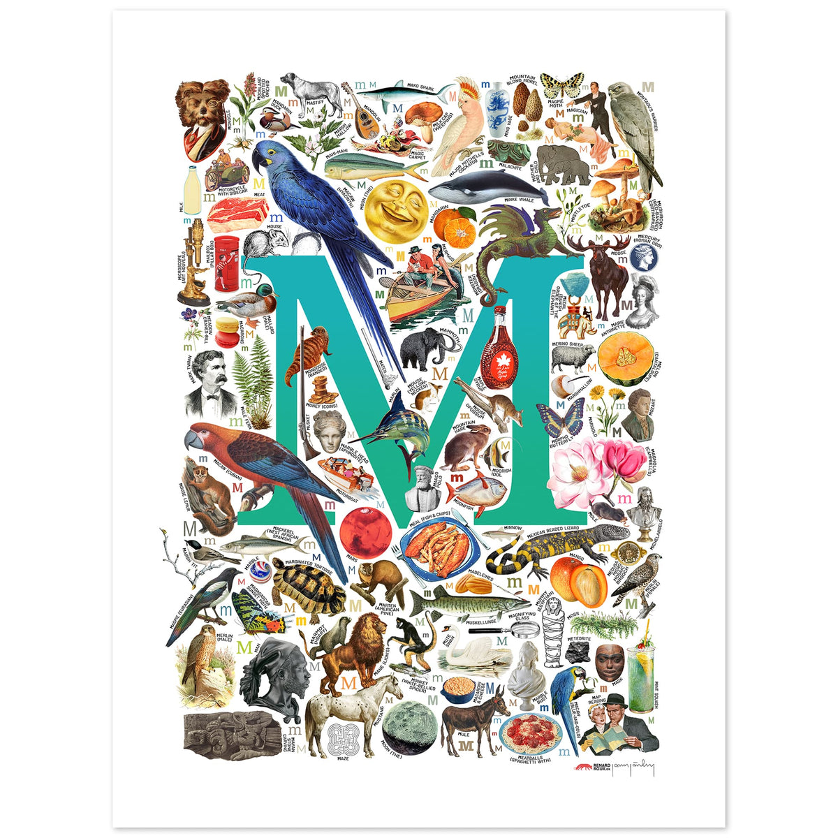 M is for Magical a poster with English M words