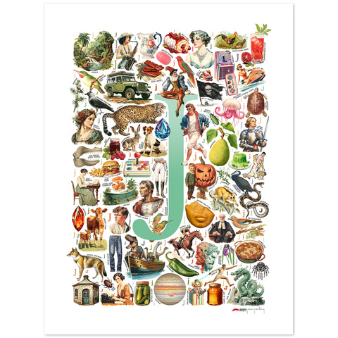 J is for Journey - a poster with English J words