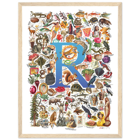 "R is for Remarkable" — a Renard Roux alphabet poster with English R words (blue version)