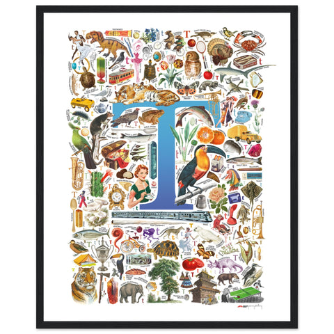 "T is for Treasure" — a Renard Roux alphabet poster with English T words (blue version)