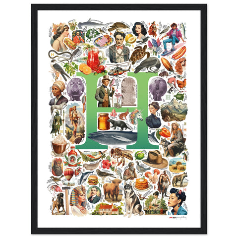 "H is for Heroes" — a Renard Roux alphabet poster with English H words (green version)