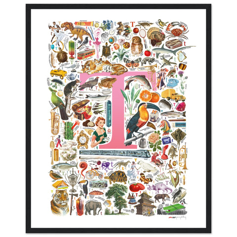"T is for Treasure" — a Renard Roux alphabet poster with English T words (pink version)