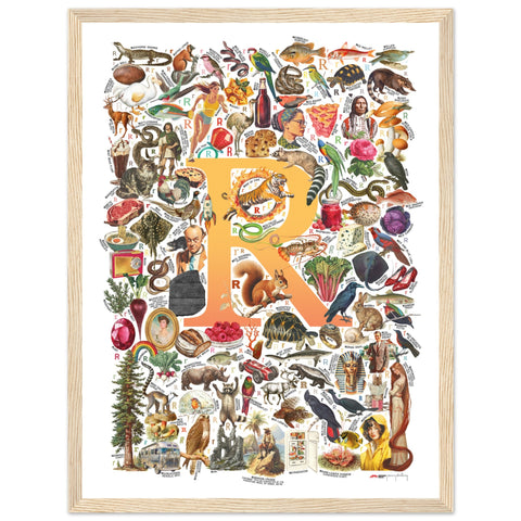 "R is for Remarkable" — a Renard Roux alphabet poster with English R words (yellow version)