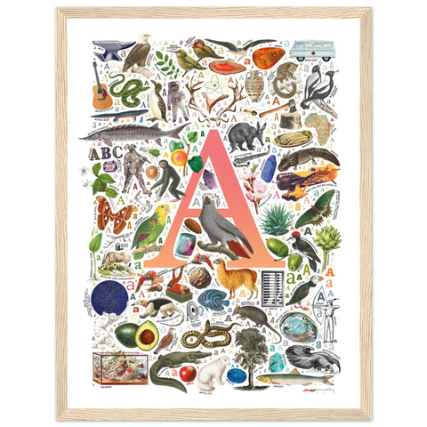 "A is for Adventure" — a Renard Roux alphabet poster with English A words (red version)
