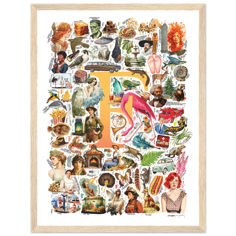 "F is for Festive" — a Renard Roux alphabet poster with English F words (yellow version)