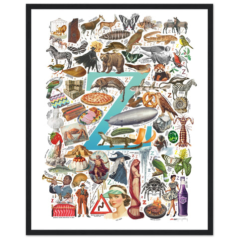 "Z is for Zenith" — a Renard Roux alphabet poster with English Z words (turquoise version)