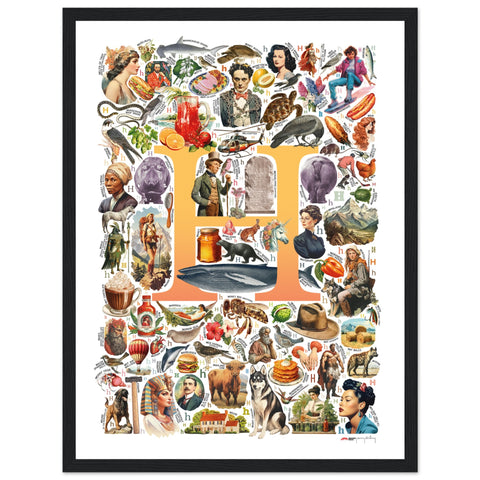 "H is for Heroes" — a Renard Roux alphabet poster with English H words (yellow version)