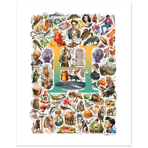 H is for Heroes - a poster with English H words