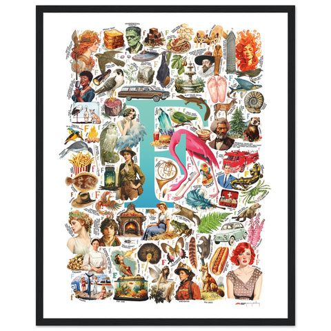 "F is for Festive" — a Renard Roux alphabet poster with English F words (turquoise version)