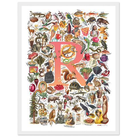 "R is for Remarkable" — a Renard Roux alphabet poster with English R words (red version)