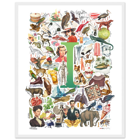 "I is for Imagination" — a Renard Roux alphabet poster with English I words (green version)