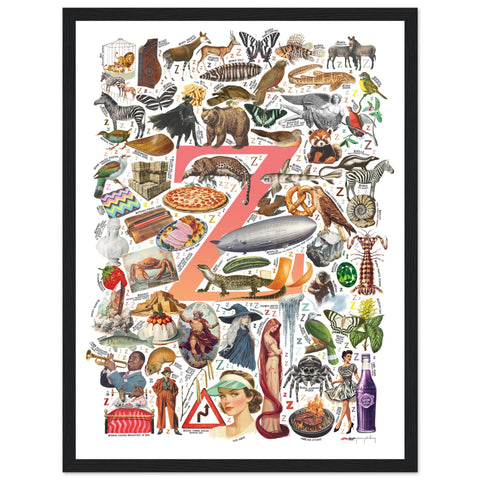 "Z is for Zenith" — a Renard Roux alphabet poster with English Z words (red version)