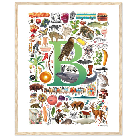 "B is for Brave" — a Renard Roux alphabet poster with English B words (green version)