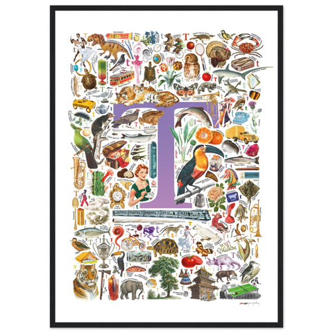 "T is for Treasure" — a Renard Roux alphabet poster with English T words (purple version)