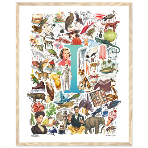 "I is for Imagination" — a Renard Roux alphabet poster with English I words (turquoise version)