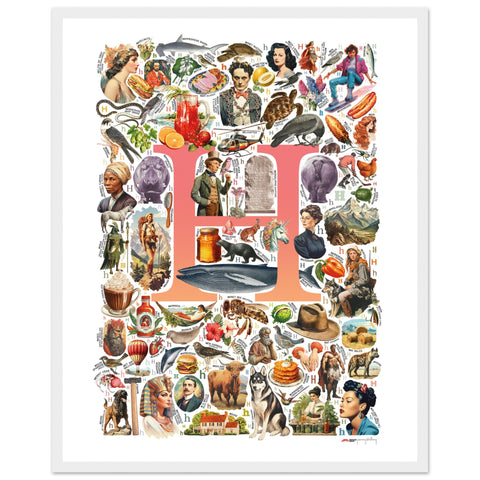 "H is for Heroes" — a Renard Roux alphabet poster with English H words (red version)