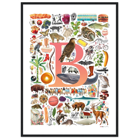 "B is for Brave" — a Renard Roux alphabet poster with English B words (red version)