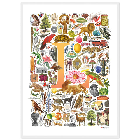 "L is for Learning" — a Renard Roux alphabet poster with English L words (yellow version)