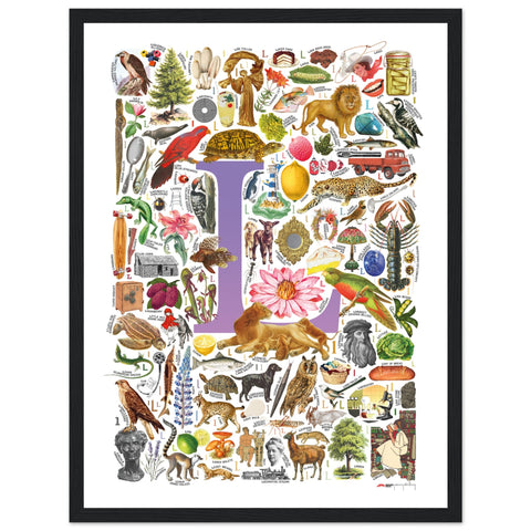 "L is for Learning" — a Renard Roux alphabet poster with English L words (purple version)