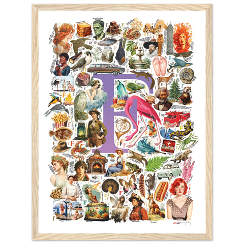 "F is for Festive" — a Renard Roux alphabet poster with English F words (purple version)