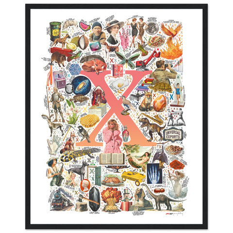 "X is for Xanadu" — a Renard Roux alphabet poster with English X words (red version)