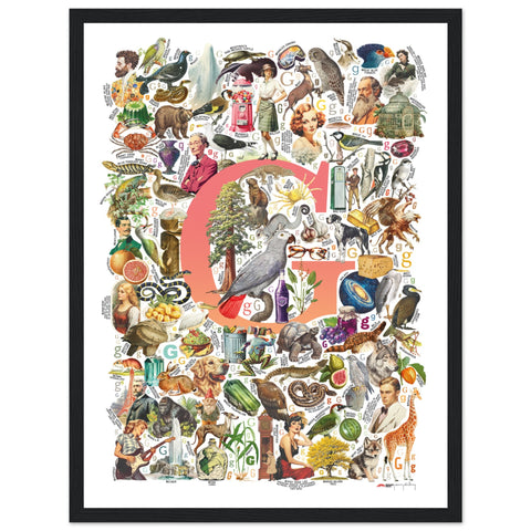 "G is for Great" — a Renard Roux alphabet poster with English G words (red version)