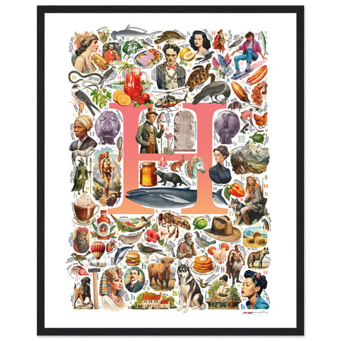 "H is for Heroes" — a Renard Roux alphabet poster with English H words (red version)