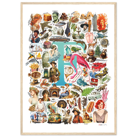 "F is for Festive" — a Renard Roux alphabet poster with English F words (turquoise version)