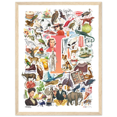 "I is for Imagination" — a Renard Roux alphabet poster with English I words (red version)