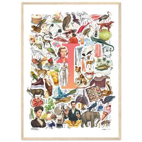 "I is for Imagination" — a Renard Roux alphabet poster with English I words (red version)