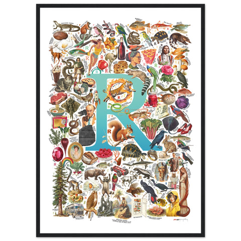 "R is for Remarkable" — a Renard Roux alphabet poster with English R words (turquoise version)