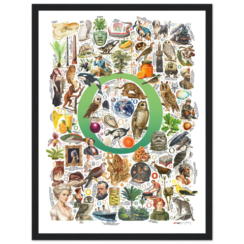 "O is for Original" — a Renard Roux alphabet poster with English O words (green version)