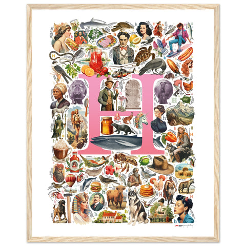 "H is for Heroes" — a Renard Roux alphabet poster with English H words (pink version)