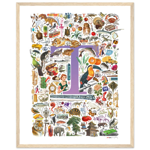 "T is for Treasure" — a Renard Roux alphabet poster with English T words (purple version)