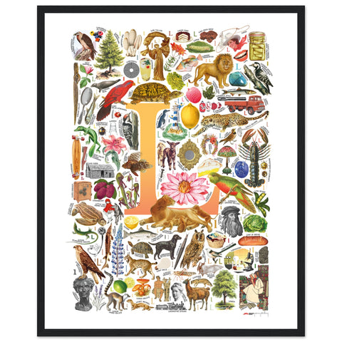 "L is for Learning" — a Renard Roux alphabet poster with English L words (yellow version)