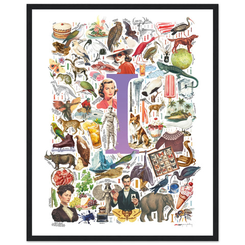 "I is for Imagination" — a Renard Roux alphabet poster with English I words (purple version)