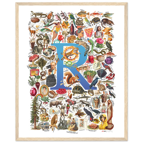"R is for Remarkable" — a Renard Roux alphabet poster with English R words (blue version)
