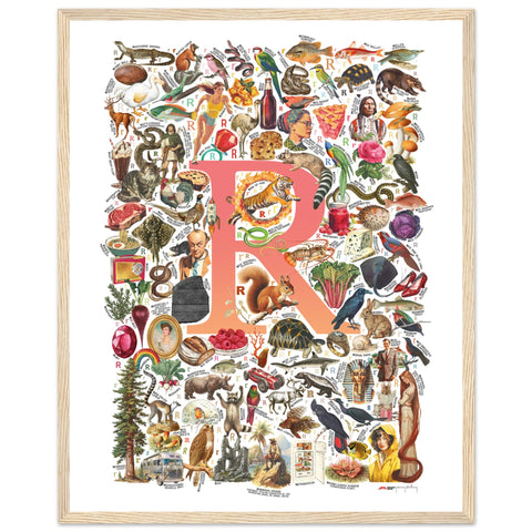 "R is for Remarkable" — a Renard Roux alphabet poster with English R words (red version)