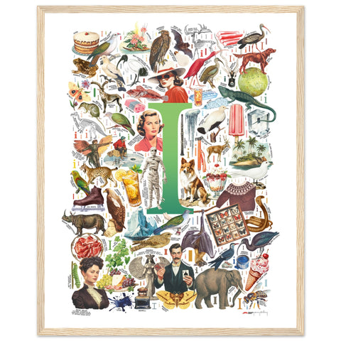 "I is for Imagination" — a Renard Roux alphabet poster with English I words (green version)