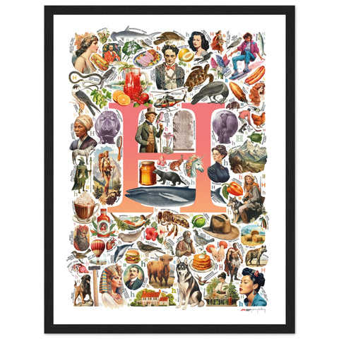 "H is for Heroes" — a Renard Roux alphabet poster with English H words (red version)