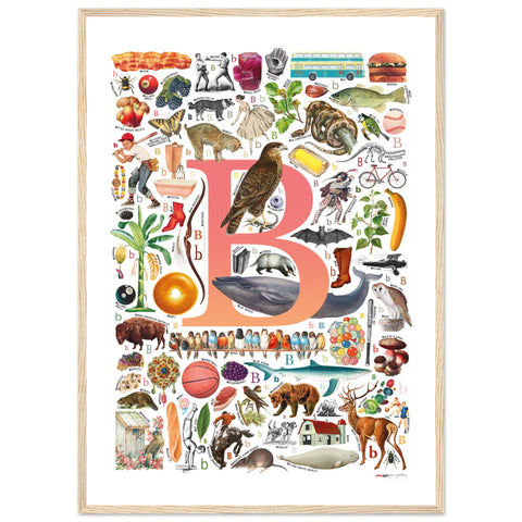 "B is for Brave" — a Renard Roux alphabet poster with English B words (red version)