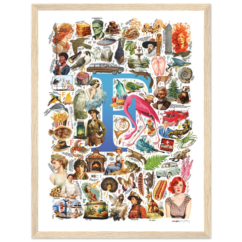 "F is for Festive" — a Renard Roux alphabet poster with English F words (blue version)