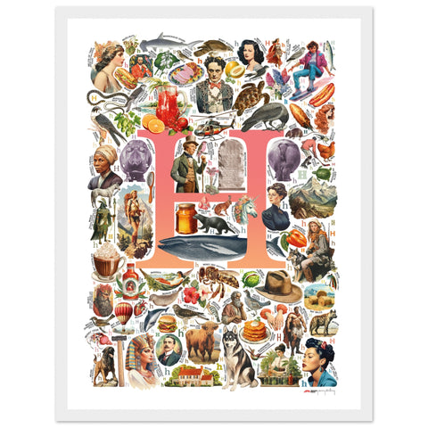 "H is for Heroes" — a Renard Roux alphabet poster with English H words (red version)