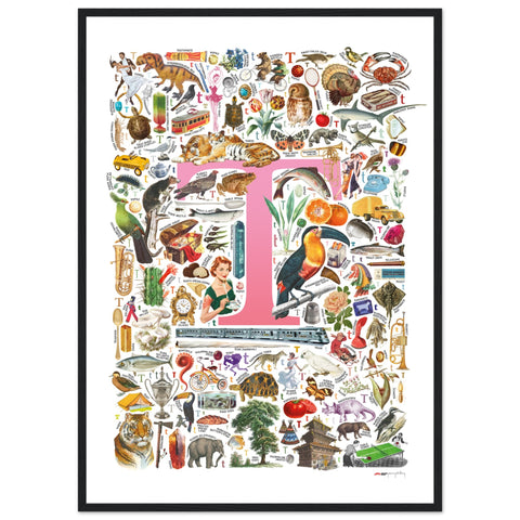 "T is for Treasure" — a Renard Roux alphabet poster with English T words (pink version)