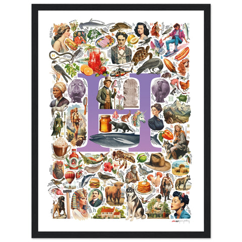 "H is for Heroes" — a Renard Roux alphabet poster with English H words (purple version)