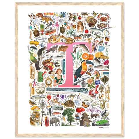 "T is for Treasure" — a Renard Roux alphabet poster with English T words (pink version)