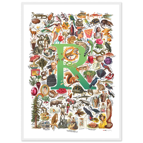 "R is for Remarkable" — a Renard Roux alphabet poster with English R words (green version)