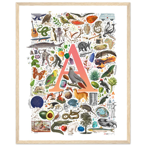 "A is for Adventure" — a Renard Roux alphabet poster with English A words (red version)