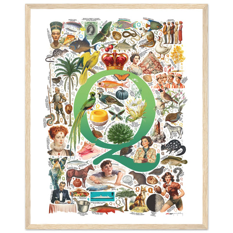 "Q is for Quest" — a Renard Roux alphabet poster with English Q words (green version)