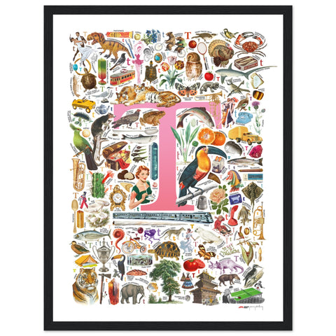 "T is for Treasure" — a Renard Roux alphabet poster with English T words (pink version)